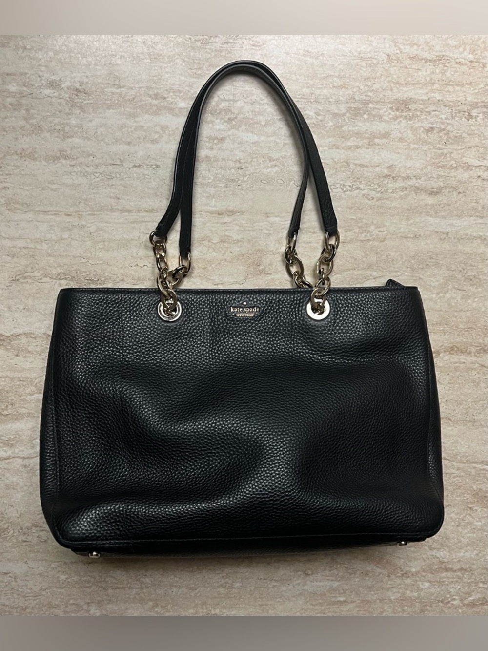 kate spade Black Pebbled Leather Chain-Accent Tote